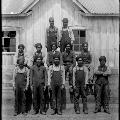 Black-And-White-Image-of-Sikh-Sawmill-Workers-in-Front-of-Building